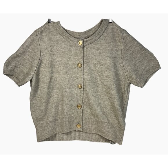 Anthropologie Maeve Short Sleeve Grey Cardigan‎ Gold Buttons  XL Preppy Academia - Picture 2 of 16